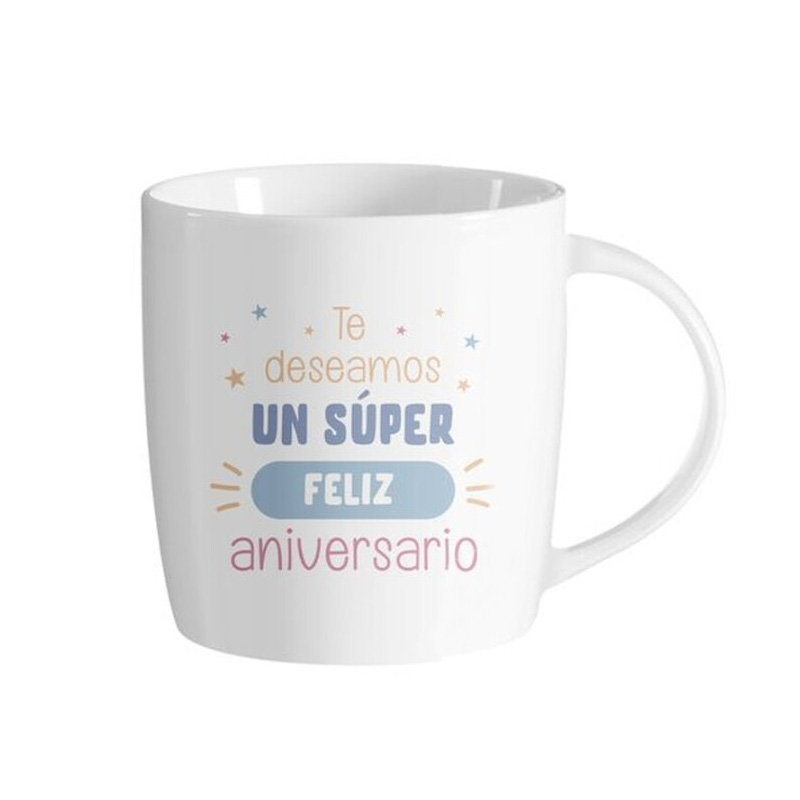 Taza cerámica frases - Te deseamos un súper Feliz Aniversario - azul