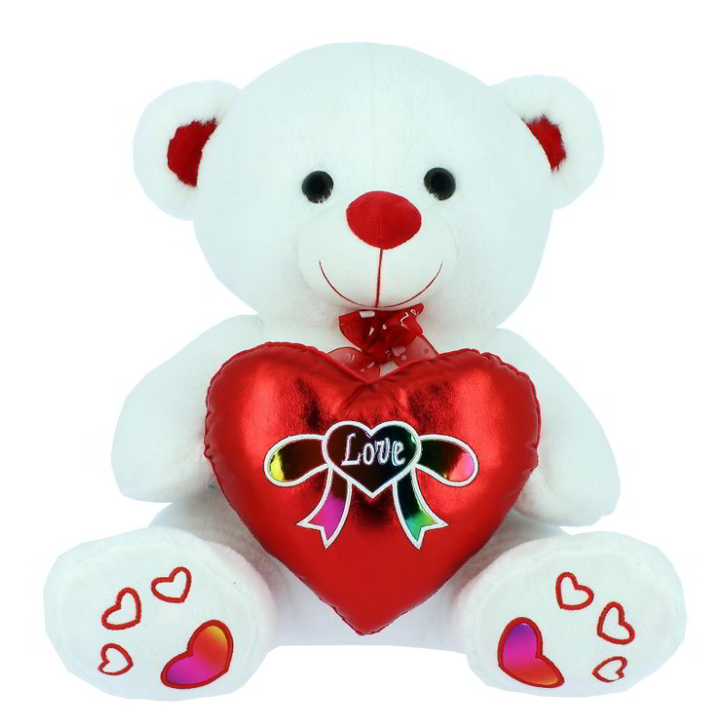 Peluche Oso Blanco Brillo Lazo 42cm San Valentin