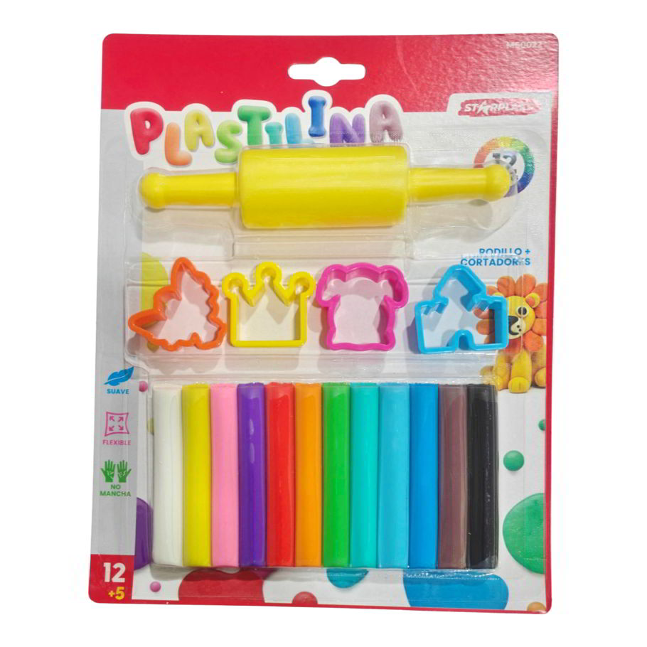 Set de 12 colores plastilina 5 cortadores y rodillo