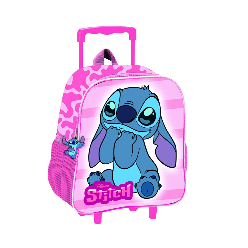 Mochila Trolley infantil Stitch Disney 32cm - rosa