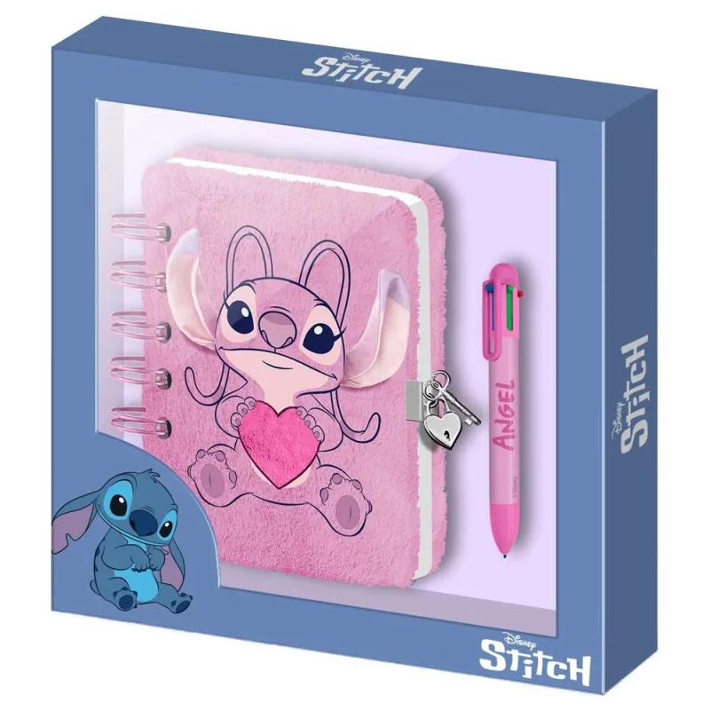 Pack diario peluche y bolígrafo 6 colores Angel Lilo y Stitch