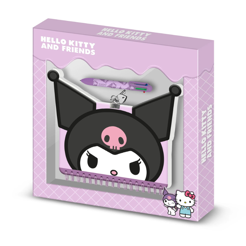 Pack diario y bolígrafo 6 colores Kuromi Face