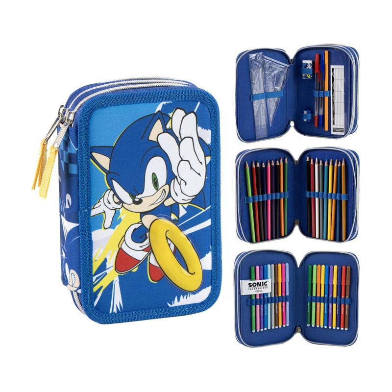 Plumier triple 44 piezas Sonic The Hedgehog