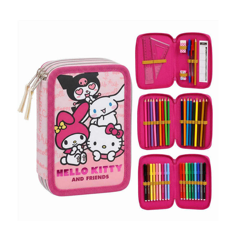 Plumier triple 44 piezas Hello Kitty and Friends